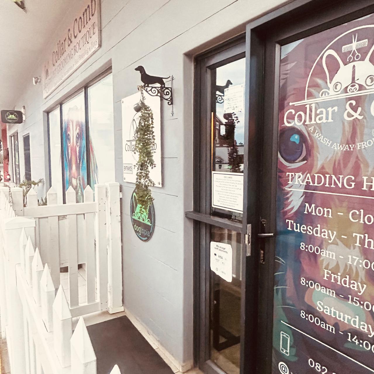 The entrance to the Collar & Comb parlour